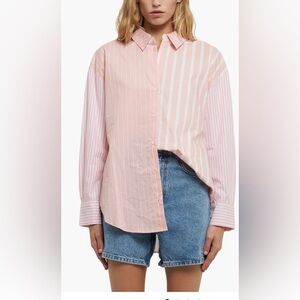 NWOT English Factory Pink Striped Button-Up Shirt